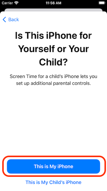 Screen Time first time access 2