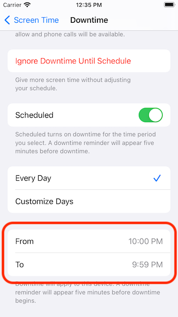Set time of schedule
