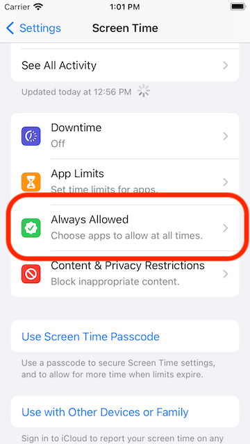 Go to allowed app list screen