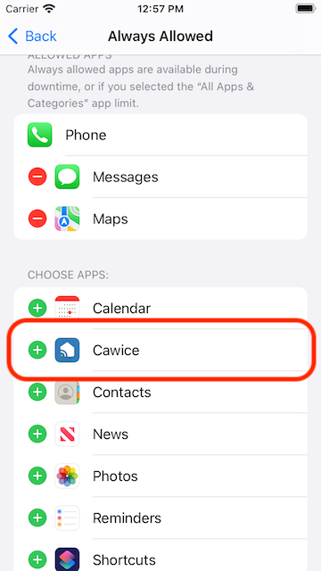 Add Cawice app to Allowed app list