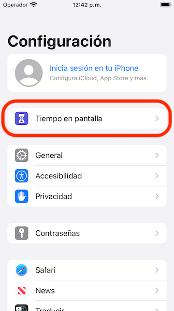 Settings->Screen Time