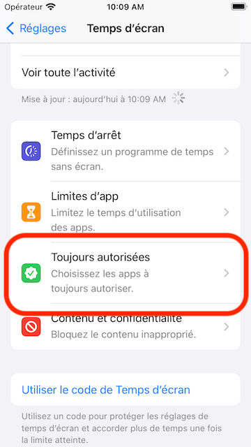 Go to allowed app list screen