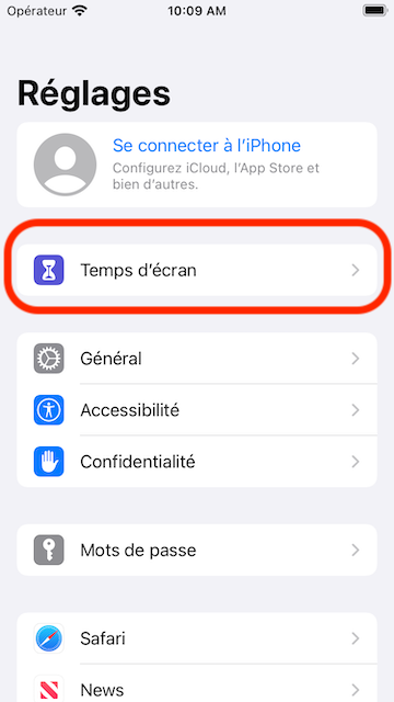 Settings->Screen Time