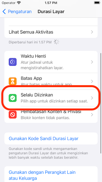 Go to allowed app list screen