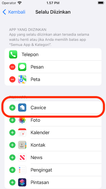 Add Cawice app to Allowed app list