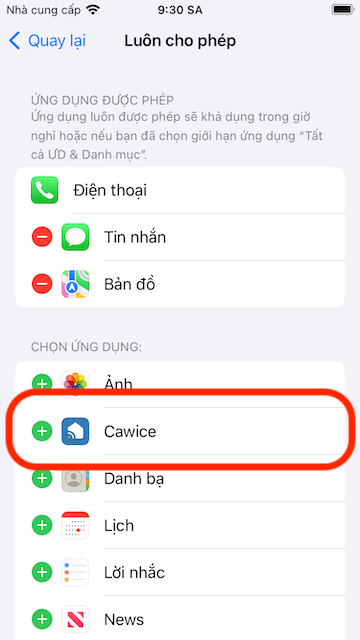 Add Cawice app to Allowed app list