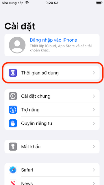 Settings->Screen Time