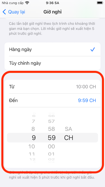 Set time of schedule